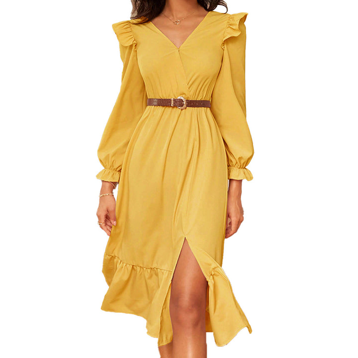 Robe midi pour femme avec un élégant design volant et une fente latérale Chic & Stil