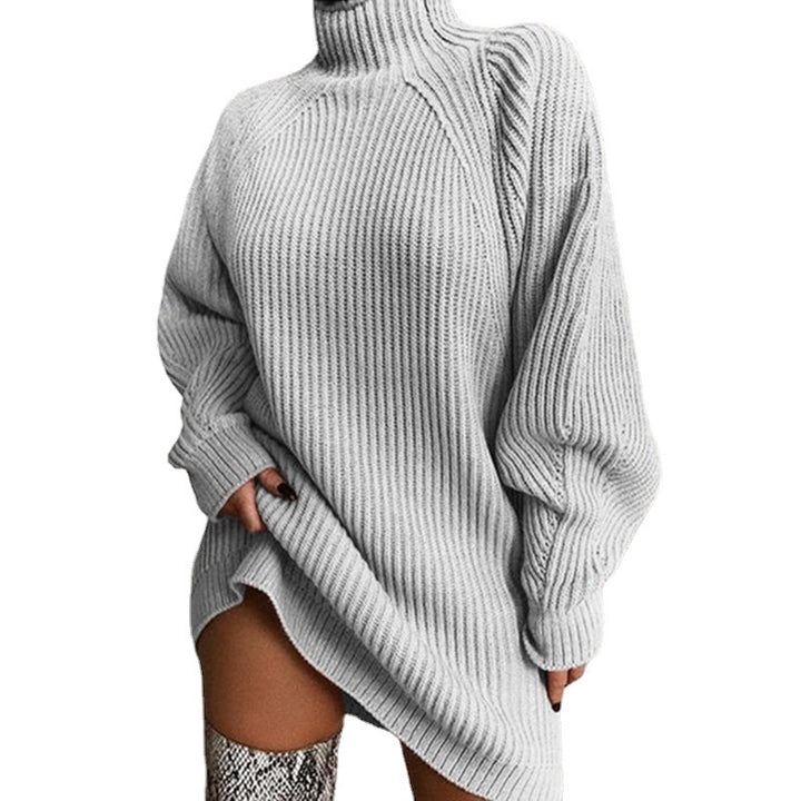 Chunky knit sweater for women with high collar and asymmetrical hem Lune London