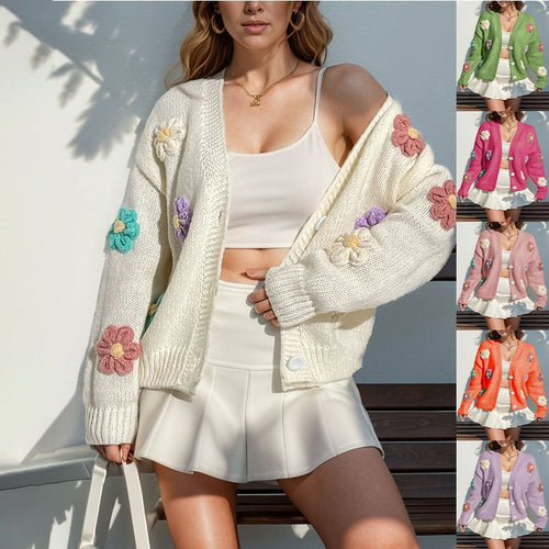 Knit jacket for women with floral design and encrypted pattern Amarae