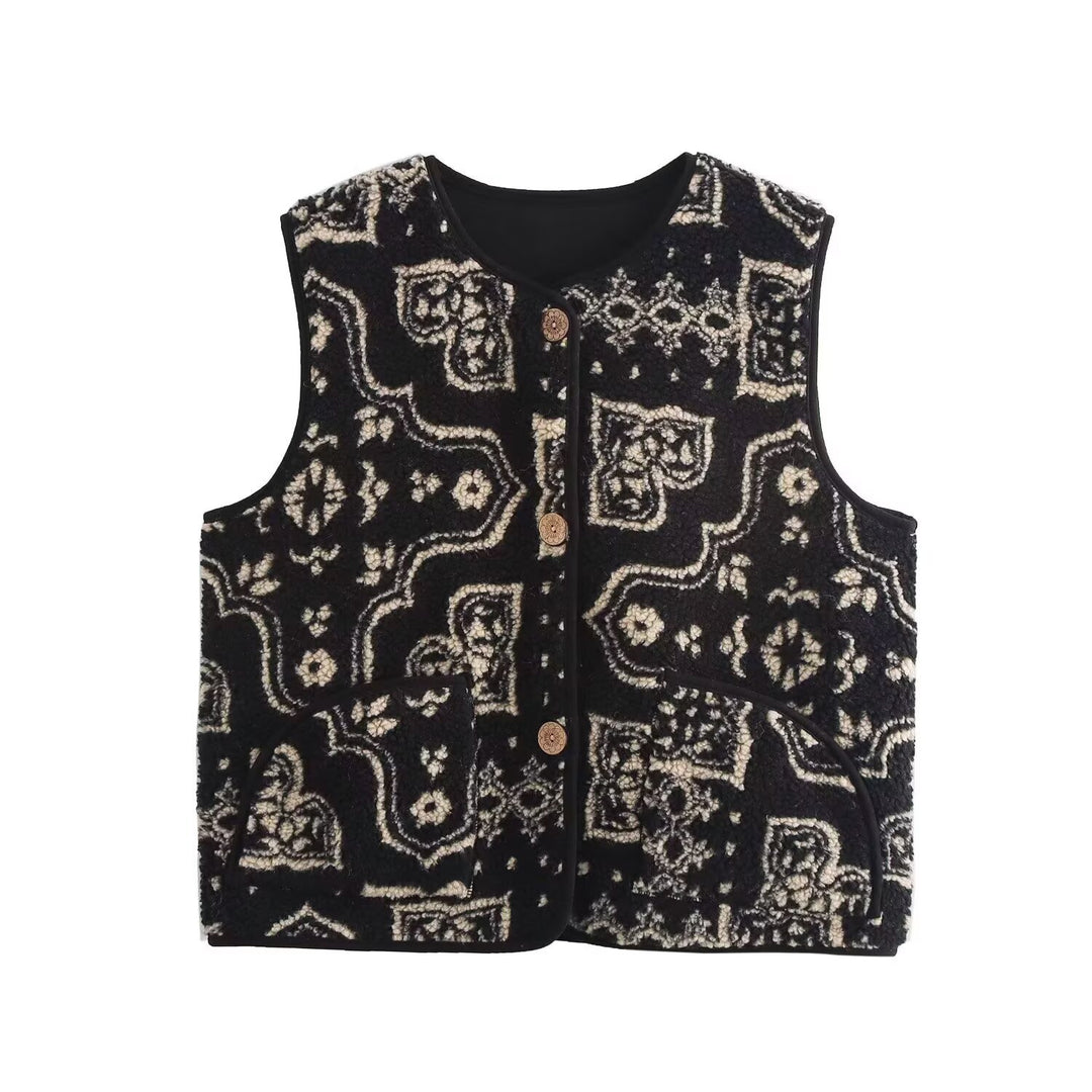 Women's patterned teddy vest in bouclé look with patch pockets Amarae