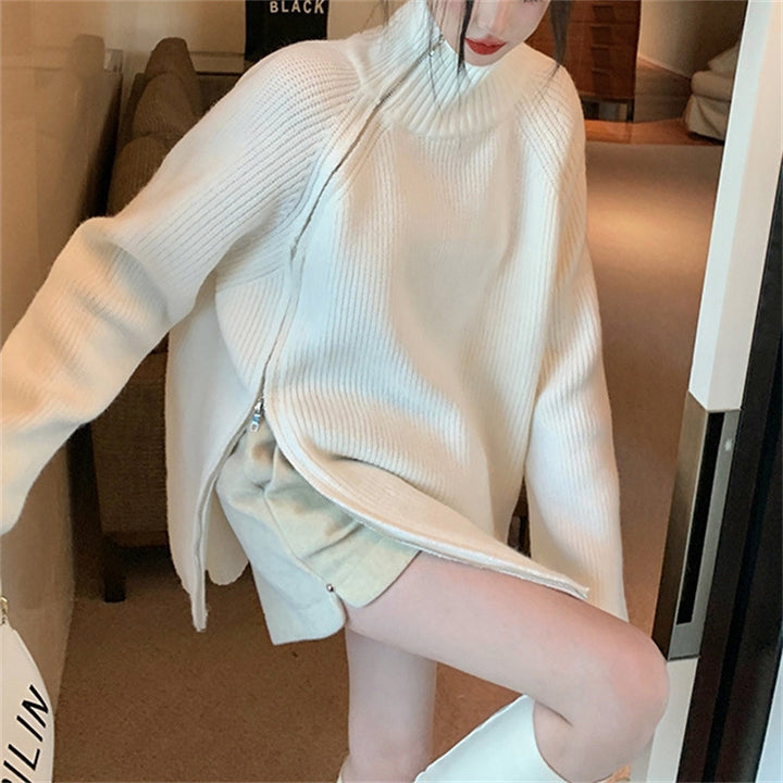 Pull en tricot oversize pour femmes avec col montant Chic & Stil