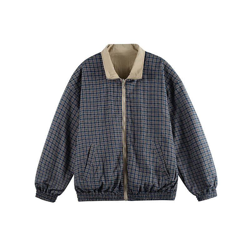 Unisex Lightweight Oversized Zip Jacket in Bomber Style with Checkered Collar and Elastic Cuffs Amarae