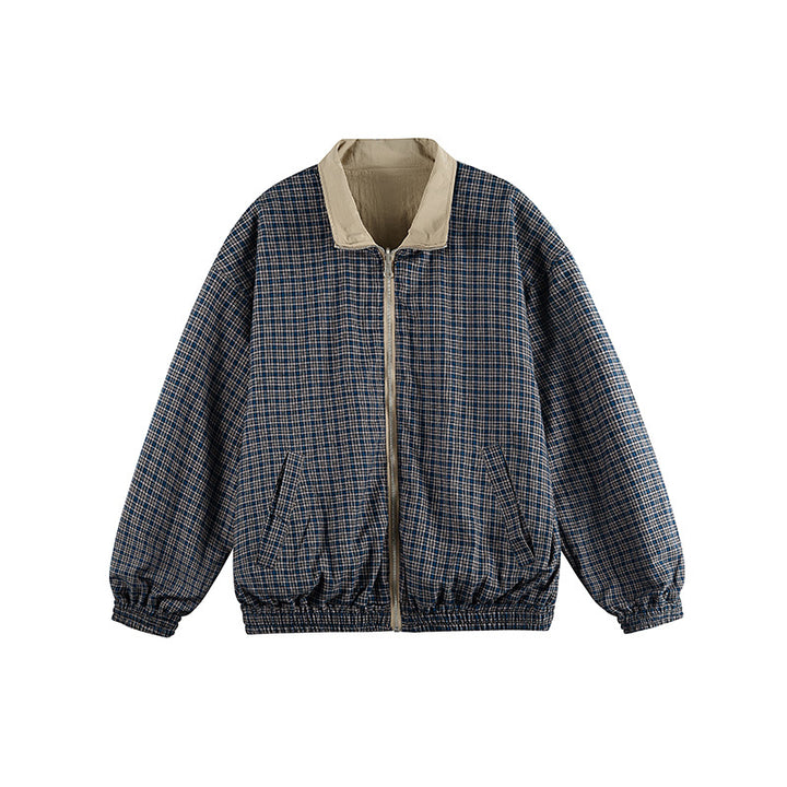 Unisex Lightweight Oversized Zip Jacket in Bomber Style with Checkered Collar and Elastic Cuffs Amarae