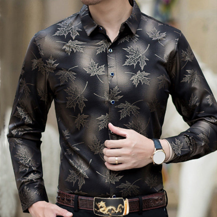 Elegant long-sleeved shirt for men with a modern leaf pattern Lune London