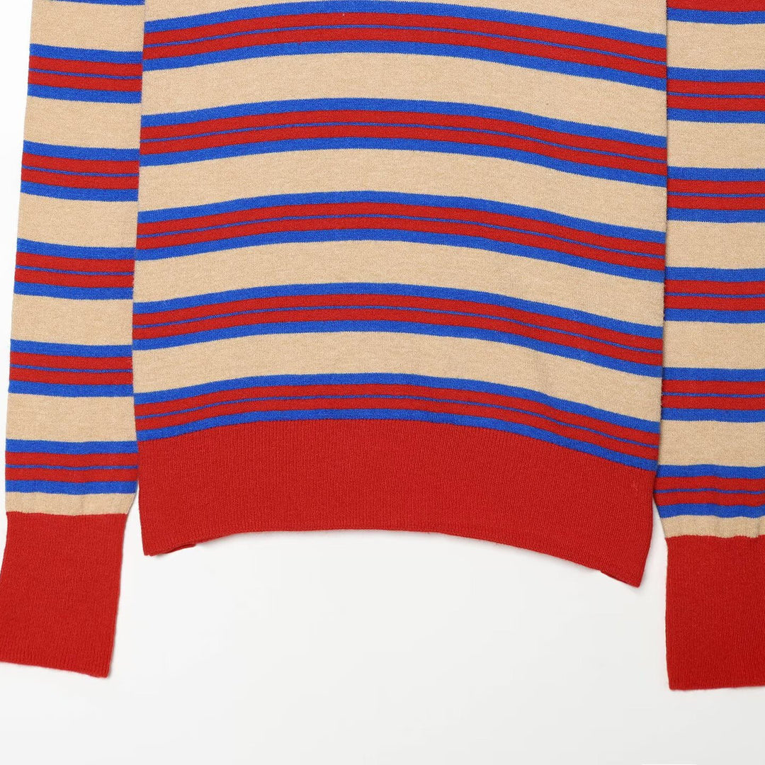 Women's Striped Fine Knit Sweater with Round Neckline and Extended Ribbed Cuffs Amarae