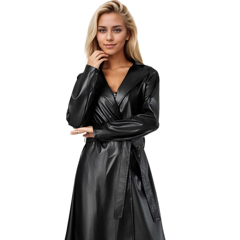 Ladies Elegant Chic and Stylish Faux Leather Trench Coat