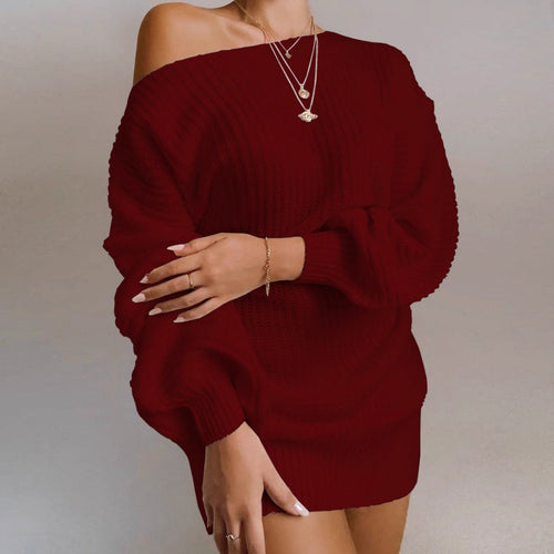Knit dress for women with bardot neckline and voluminous sleeves Amarae