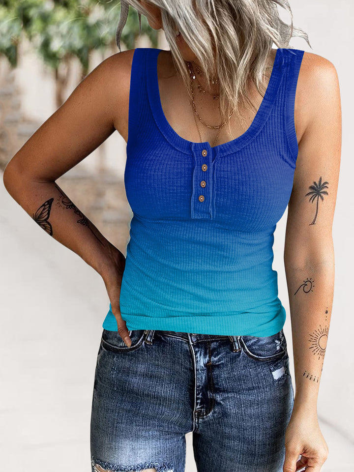 Ladies Comfortable Tank Top with Button Placket and Ribbed Structure Lune London