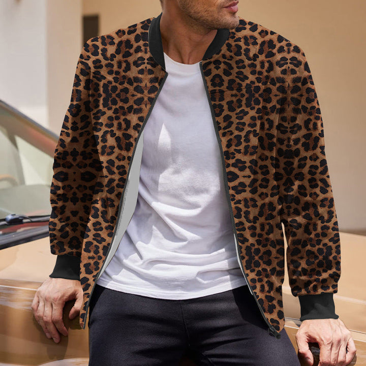 Amarae | Men's bomber jacket in leopard print with zipper and elastic cuffs