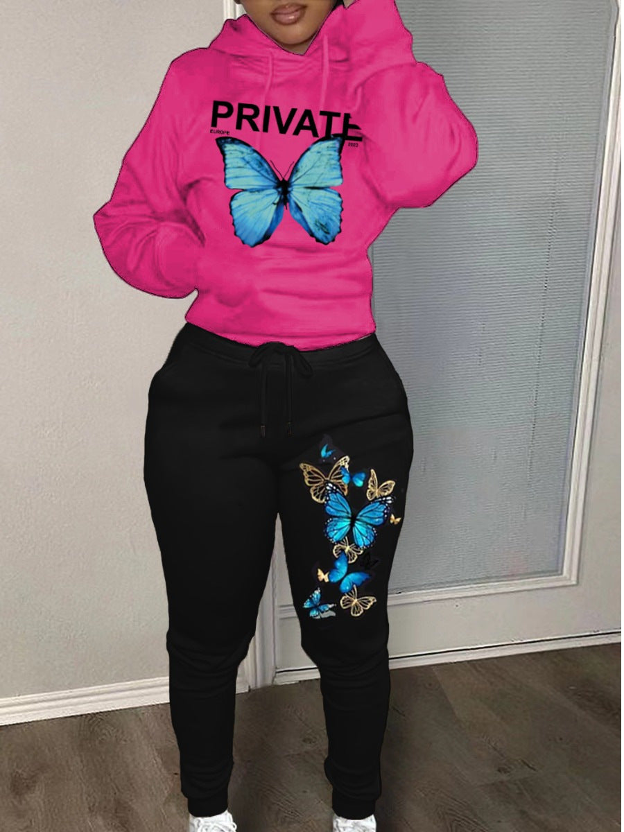 Women's hoodie and jogger set with a unique butterfly design Lune London