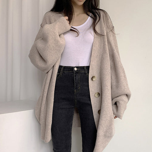 Ladies large knit cardigan with oversized cut and decorative buttons Amarae