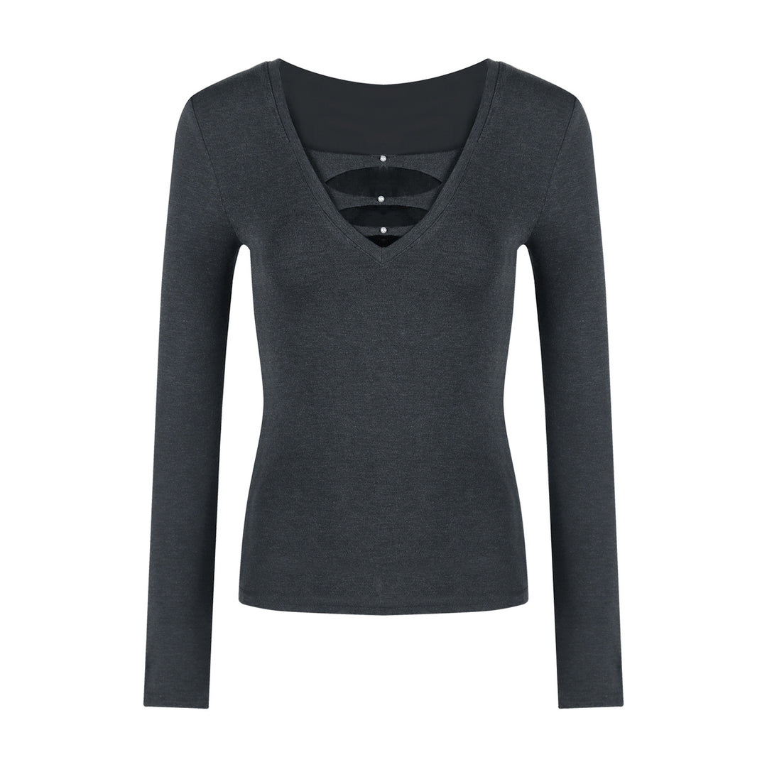 Ladies elegant long-sleeve shirt with V-neck and fashionable gathering Chic & Stil