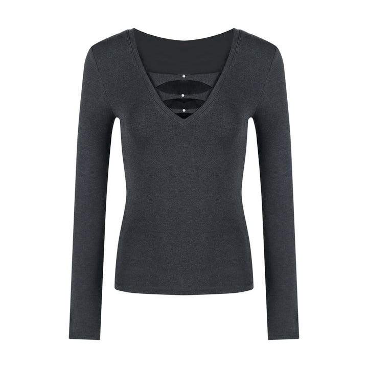 Ladies elegant long-sleeve shirt with V-neck and fashionable gathering Chic & Stil