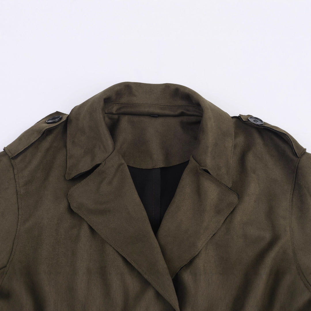 Women's Mid-length Trench Coat with Tied Belt and Shoulder Straps Amarae