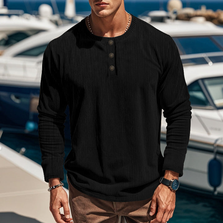 Men's Long Sleeve Henley Shirt with Textured Design Amarae