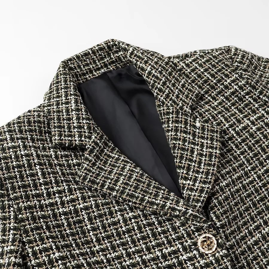 Women’s short blazer in boucle tweed with boxy cropped silhouette and decorative buttons Amarae