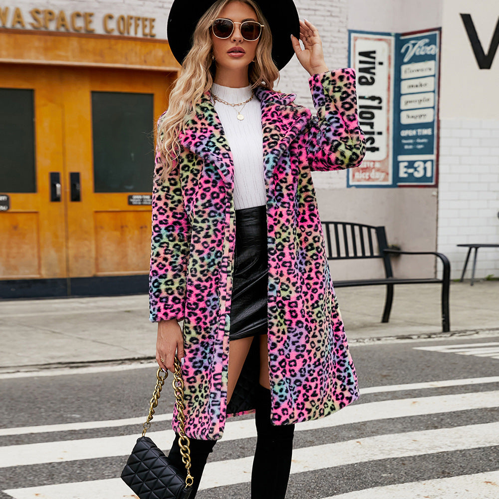 Ladies Plush Leopard Coat with Elegant Lapel Lune London