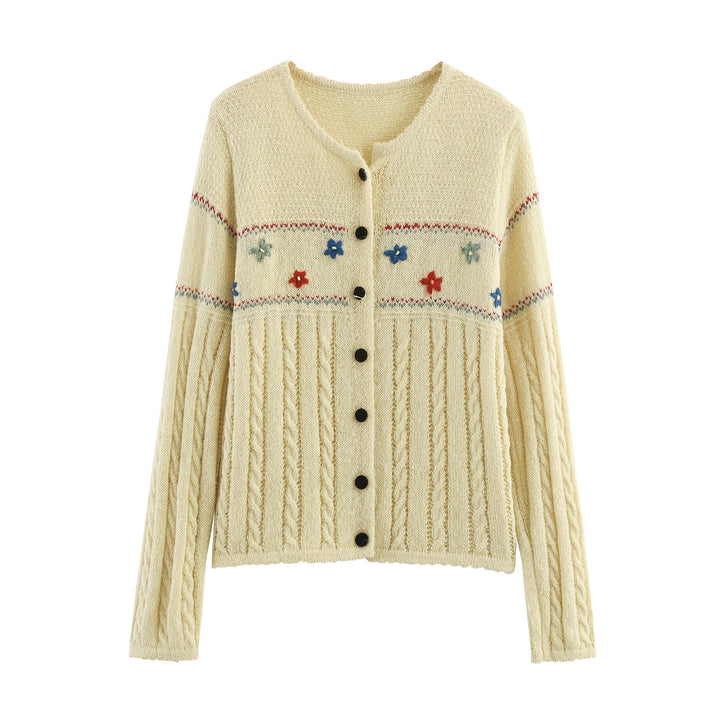 Knit jacket for women with floral design and elegant button trim Lune London