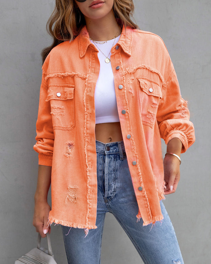 Women's denim jacket in a casual oversized cut with frayed details Lune London