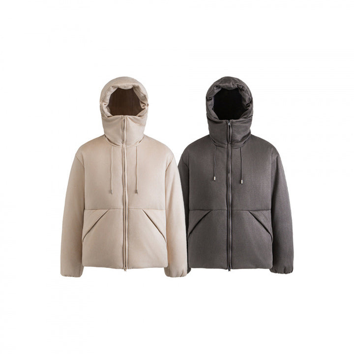 Unisex Padded Boxy Jacket with High Stand-up Collar and Hood Amarae