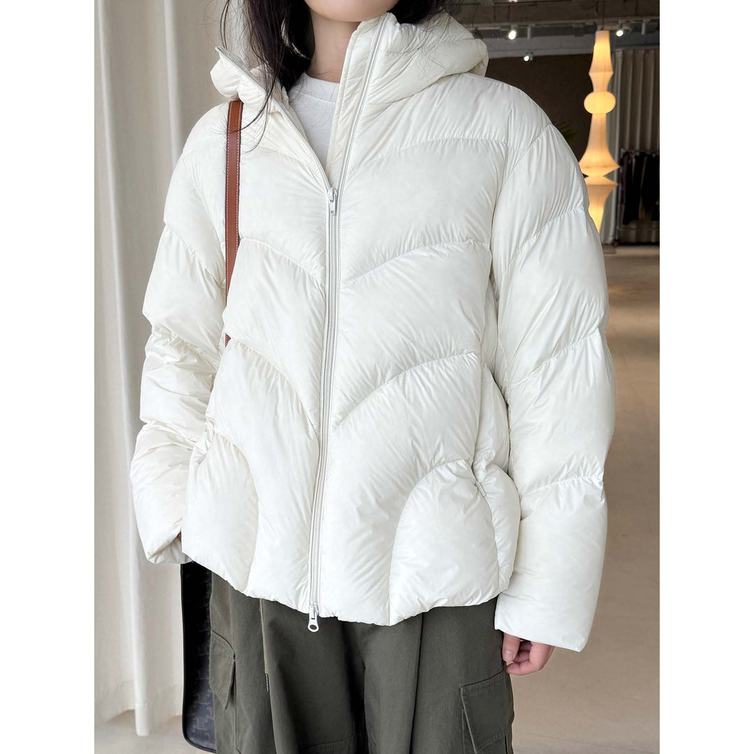Women Short Cut Puffer Jacket with Hood, Insulating Filling and Waist Detail Amarae