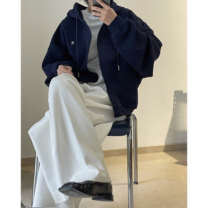 Women's Boxy-Oversize Hooded Sweat Jacket with Diagonal Seam Detail Amarae