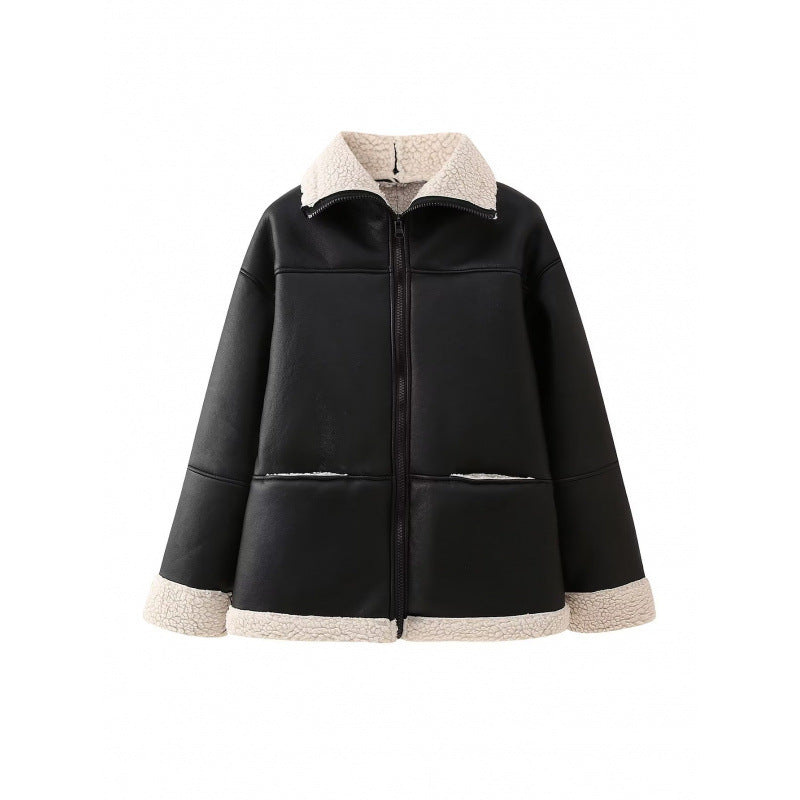 Faux leather jacket for women with comfortable teddy lining and practical pockets Lune London