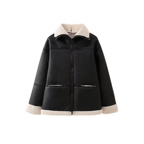 Faux leather jacket for women with comfortable teddy lining and practical pockets Amarae