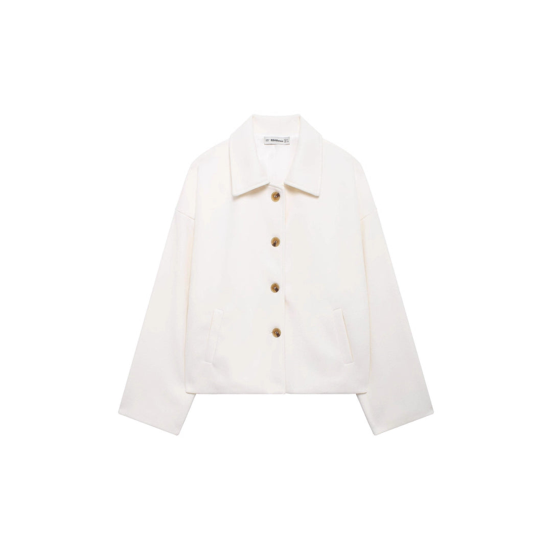 Women's short coat made of wool blend with oversized silhouette and concealed button placket Amarae