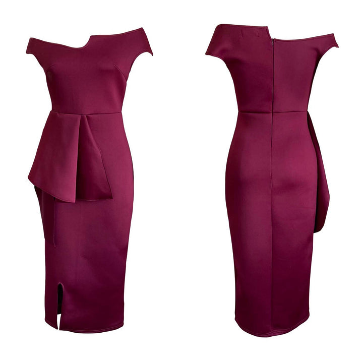 Sheath dress for women with asymmetrical pleats and elegant slit Lune London
