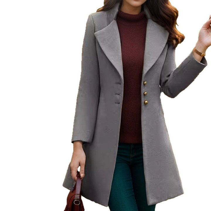 Women elegant coat with classic cut and decorative buttons Lune London