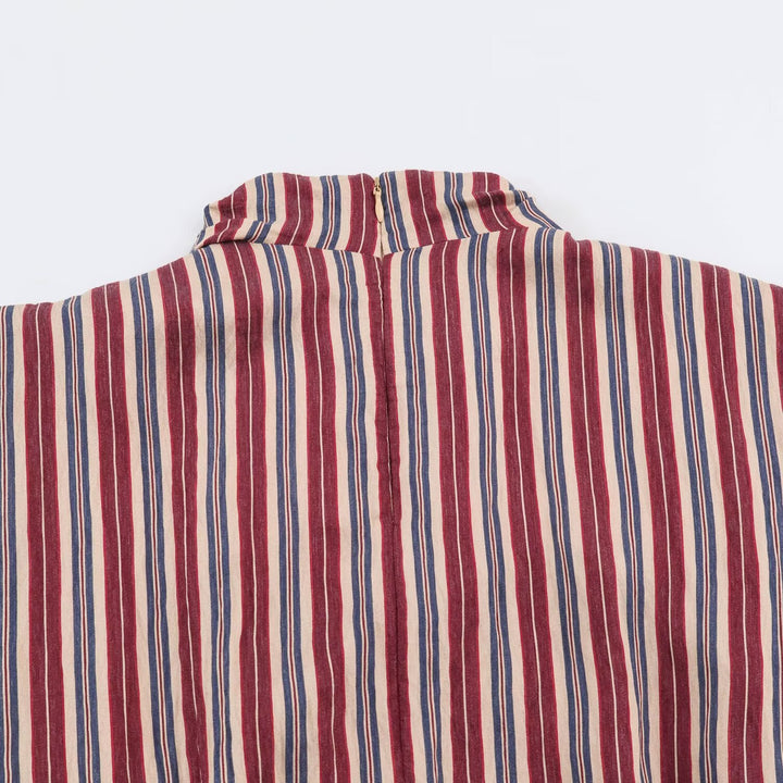 Women's Sleeveless Striped Blouse with Waterfall Collar and Tie Belt Amarae