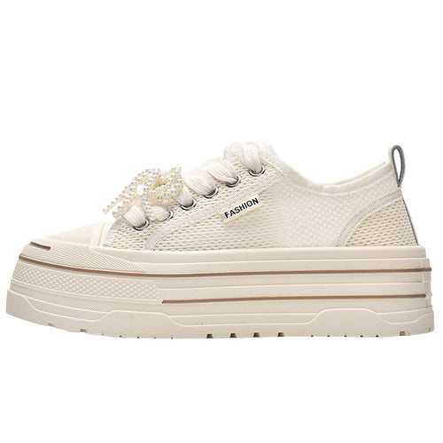 Ladies Platform Sneakers with Fashionable Mesh Upper Material and Trendy Pearl Details Amarae