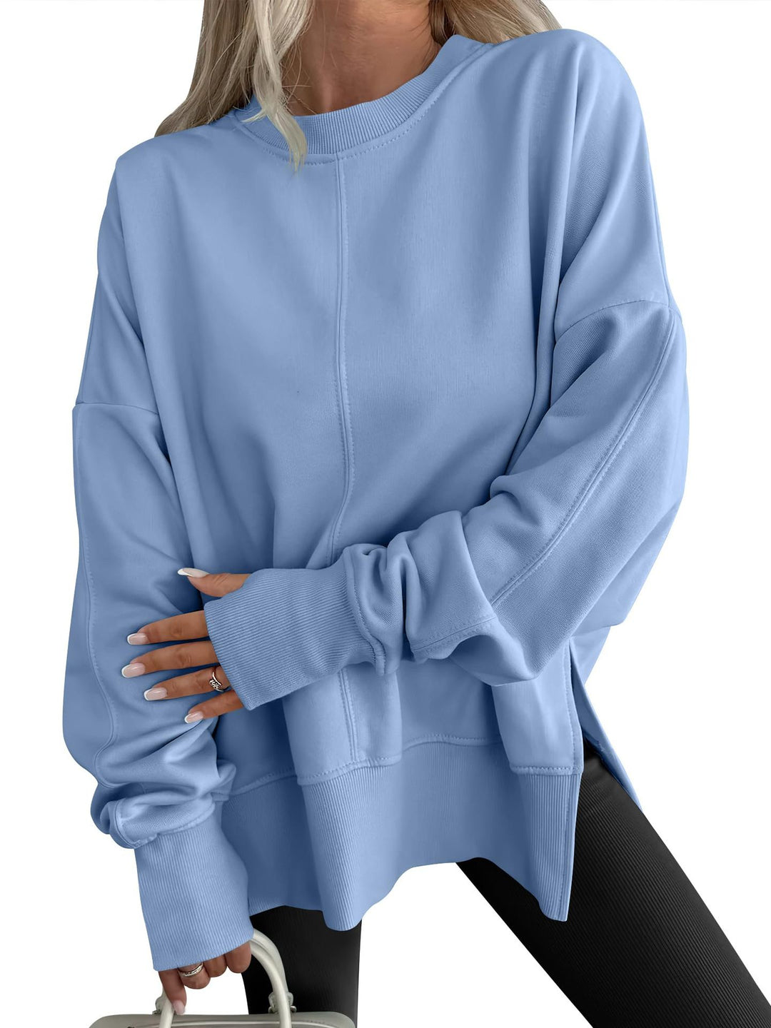 Women's Oversize Sweatshirt with Center Seam, Extended Hem, and Ribbed Cuffs Amarae