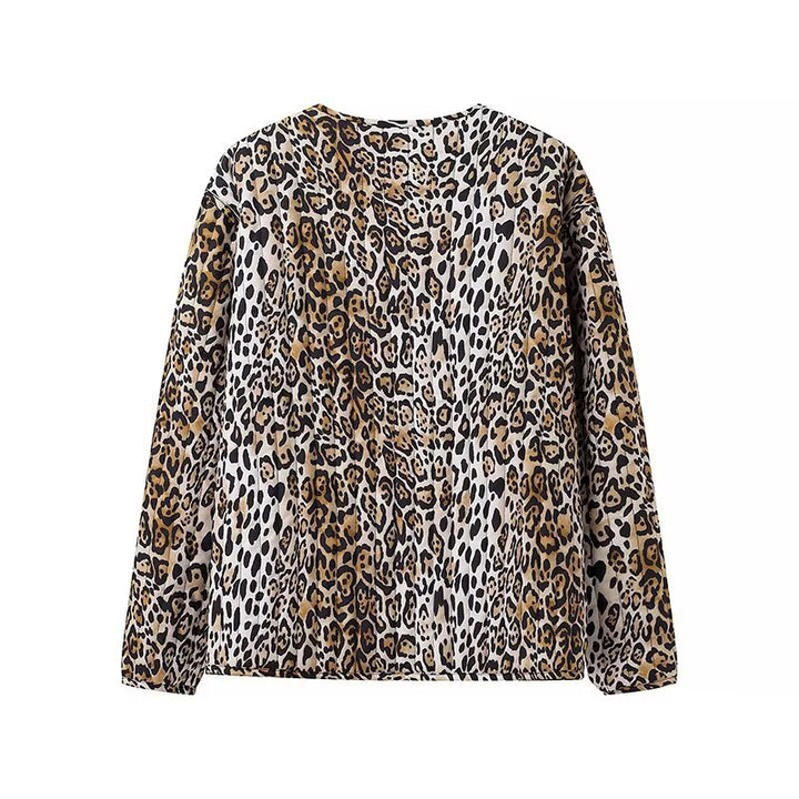 Women's Lightweight Leopard Print Cardigan Jacket with Bow Closures and Patch Pockets Amarae