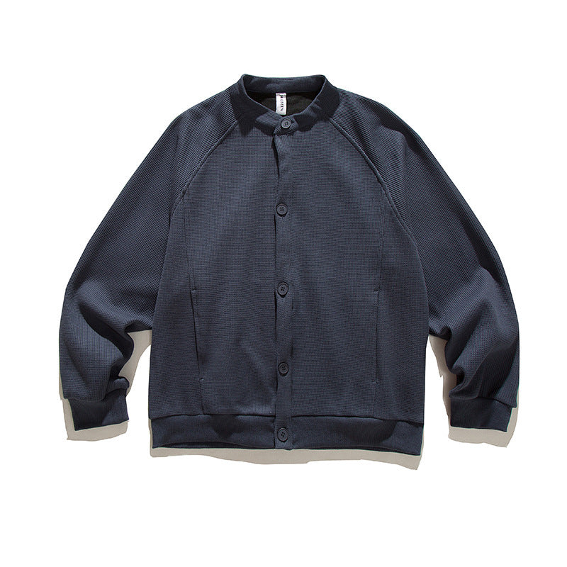 Men's waffle texture bomber-style cardigan with raglan sleeves and button placket Amarae