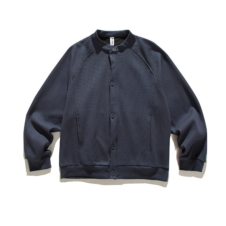 Men's waffle texture bomber-style cardigan with raglan sleeves and button placket Amarae