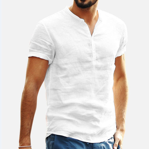 Casual short-sleeve shirt for men with stand-up collar and button placket Amarae