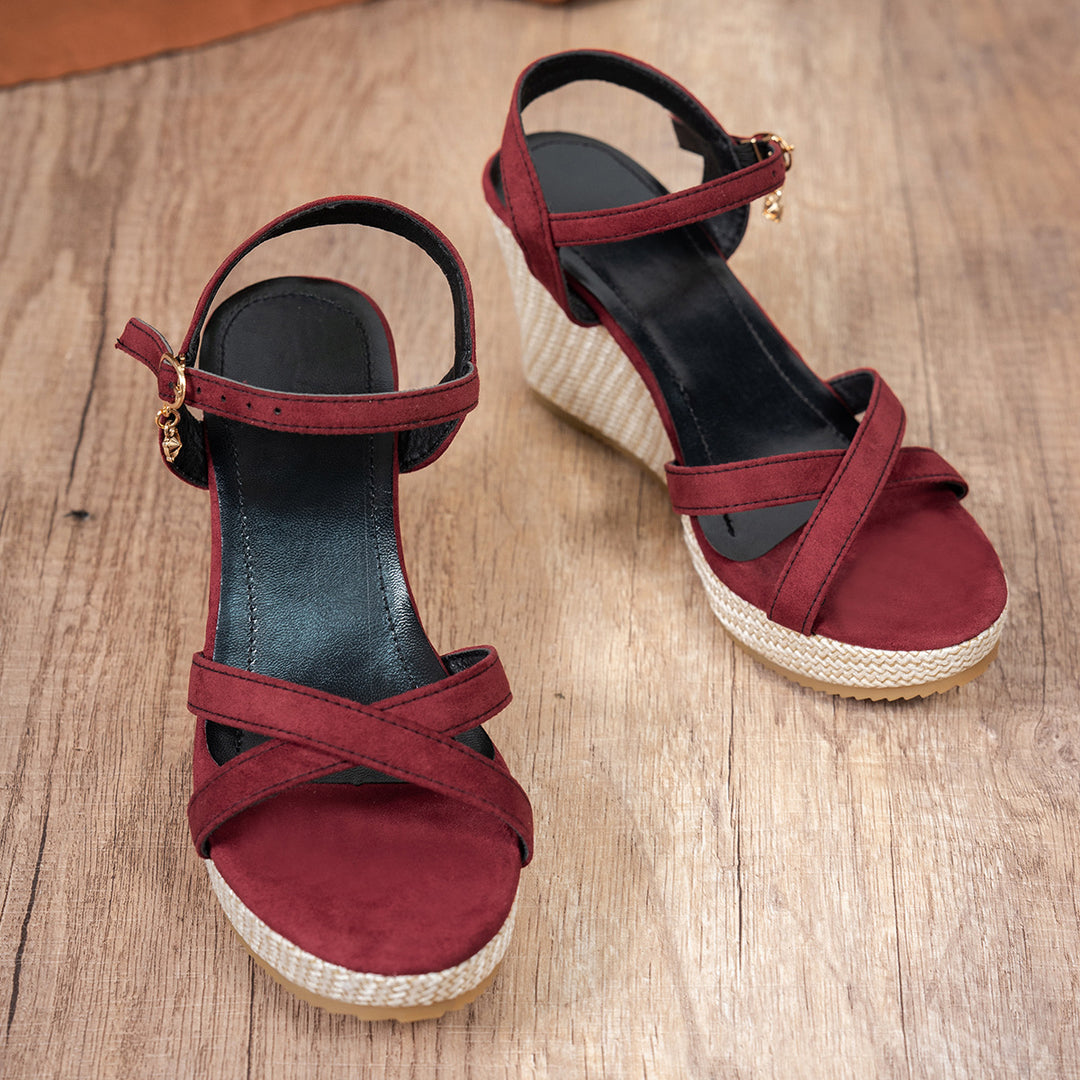 Wedge heel sandals for women with elegant crossover strap and comfortable insole Lune London