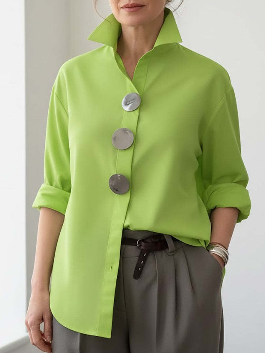 Women's stylish shirt with large button details and a chic standing collar Lune London