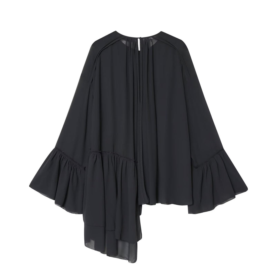 Women's asymmetrical ruffle tunic with gathers Amarae