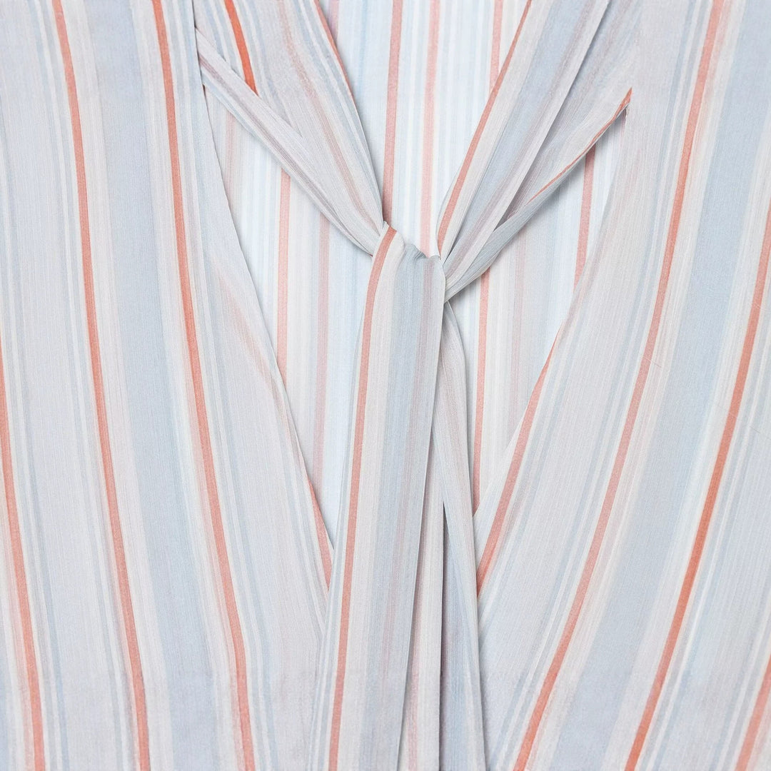 Women Striped Pullover Blouse with Tie and Ruffle Sleeves Amarae