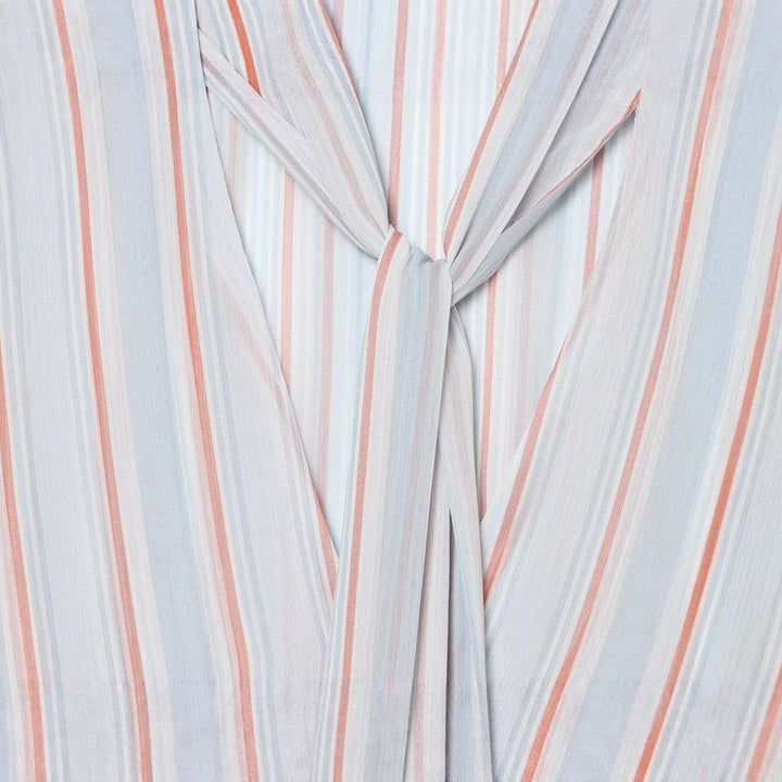 Women Striped Pullover Blouse with Tie and Ruffle Sleeves Amarae