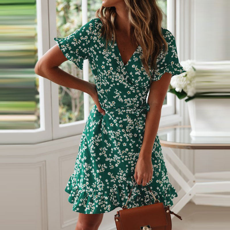 Ladies Floral Wrap Dress with Ruffles Lune London