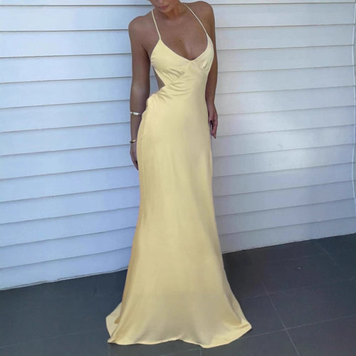 Ladies Elegant Maxi Dress with Deep V Neck and Adjustable Spaghetti Straps Amarae