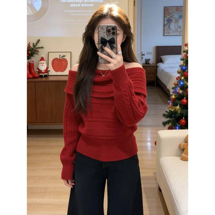 Pull en maille côtelée à épaules dénudées pour femmes Chic & Stil