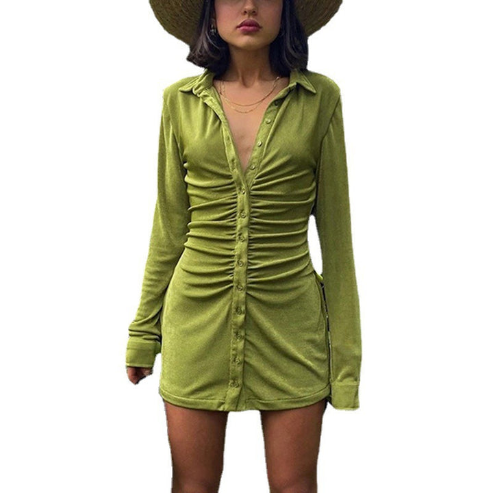 Mid-length shirt dress for women with button placket and gathers Lune London