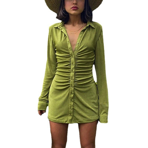 Mid-length shirt dress for women with button placket and gathers Amarae