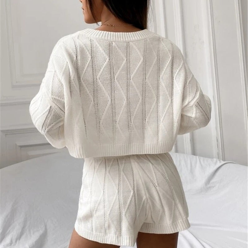Dames ensemble décontracté en tricot avec pull court et shorts Lune London
