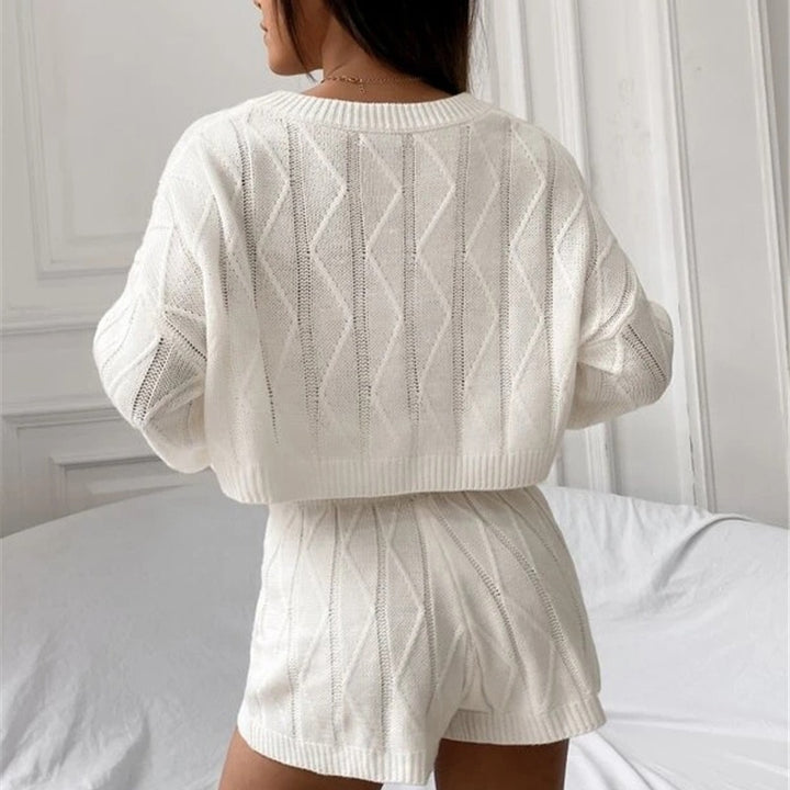 Dames ensemble décontracté en tricot avec pull court et shorts Lune London